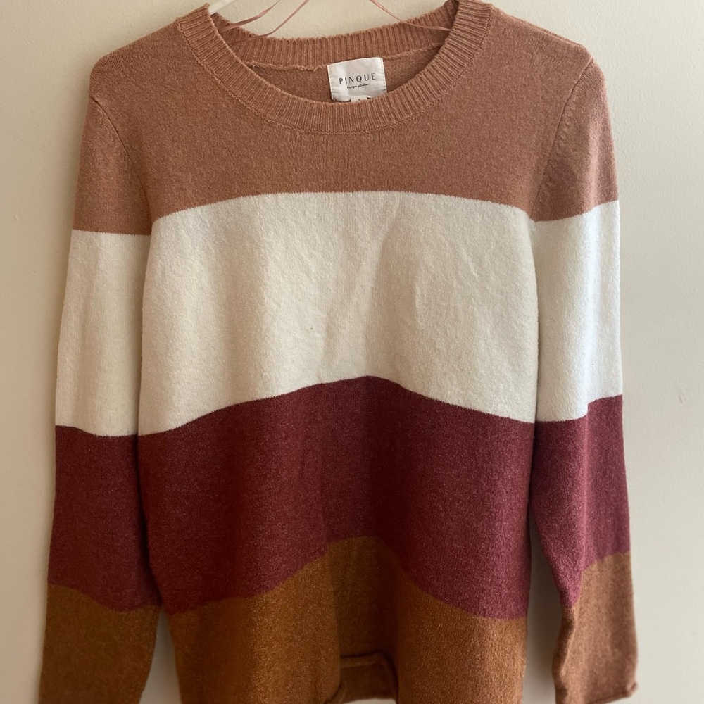 NWOT Large Women's Color Block Sweater - Maroon, Brown, Cream, and Tan
